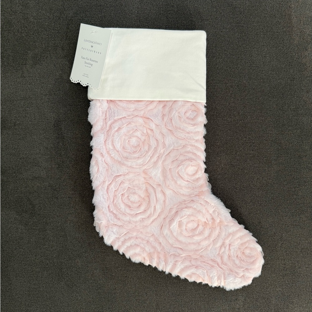 Pottery Barn LoveShackFancy Plush Pink Rosette Stocking - Picture 5 of 10
